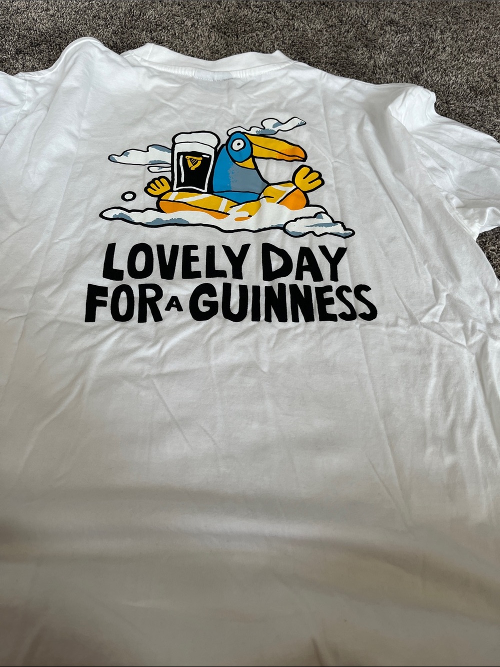 Guinness White T-Shirt with Black Logo and Yellow Harp. Like new. Large